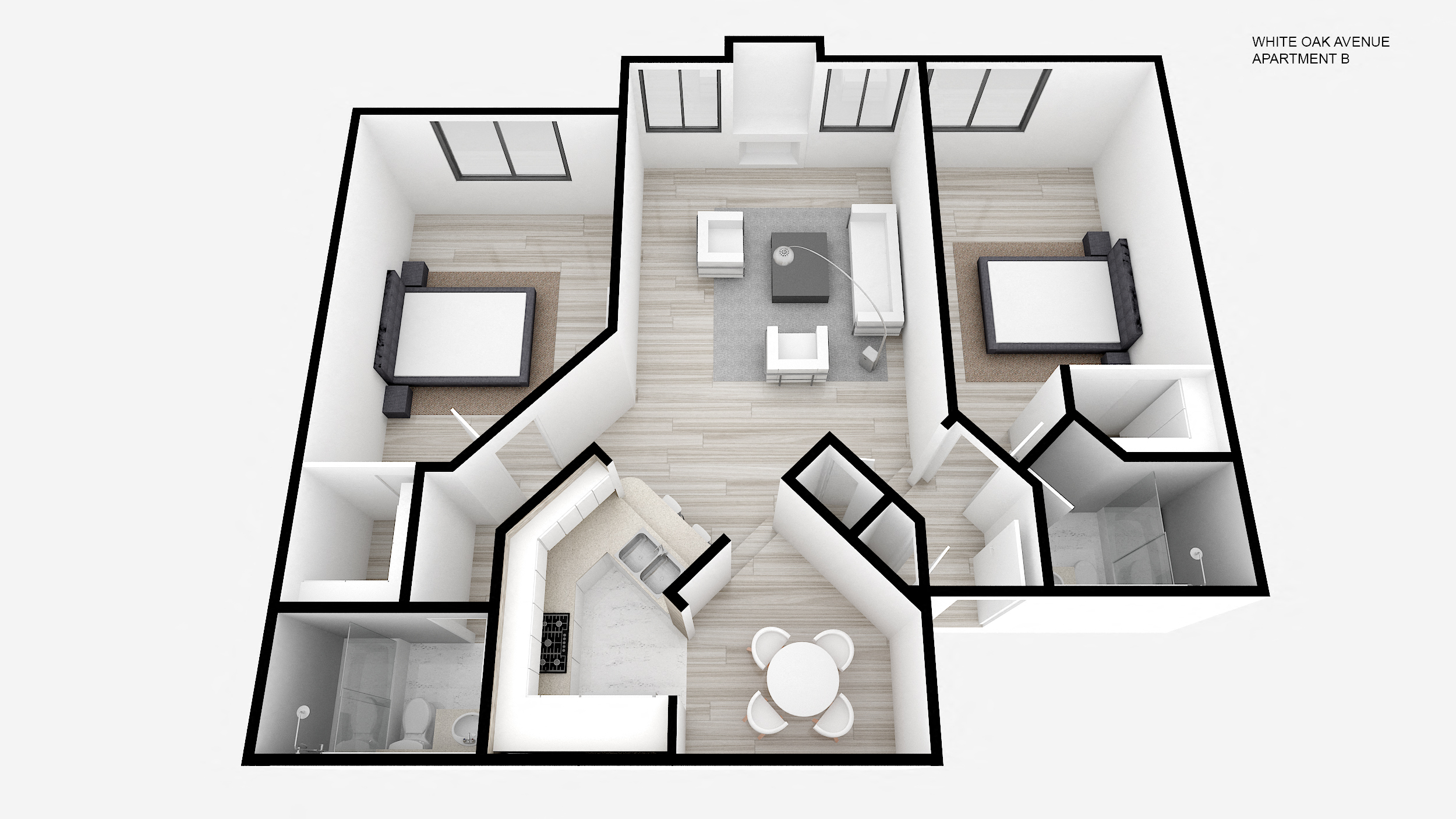 Floor plan for 2 beds, 2 baths, 1102 sqft
